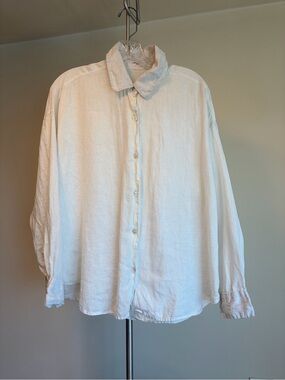Relaxed White Button-Down Linen Shirt